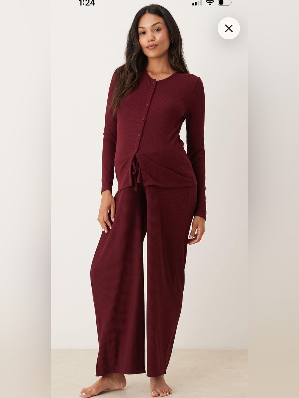 ASOS Maternity Ribbed Burgundy Nursing Pajama Two-Piece Set